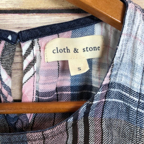Cloth & Stone | Plaid Fray Bottom Swing Tank Sz S - Picture 5 of 8
